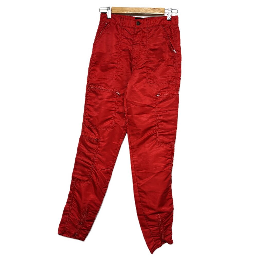 80s authentic vintage Bugle Boy USA Red Nylon Parachute Cargo Pants SZ 29L